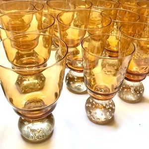 HUGE set of antique 30s amber cups goblets glass
